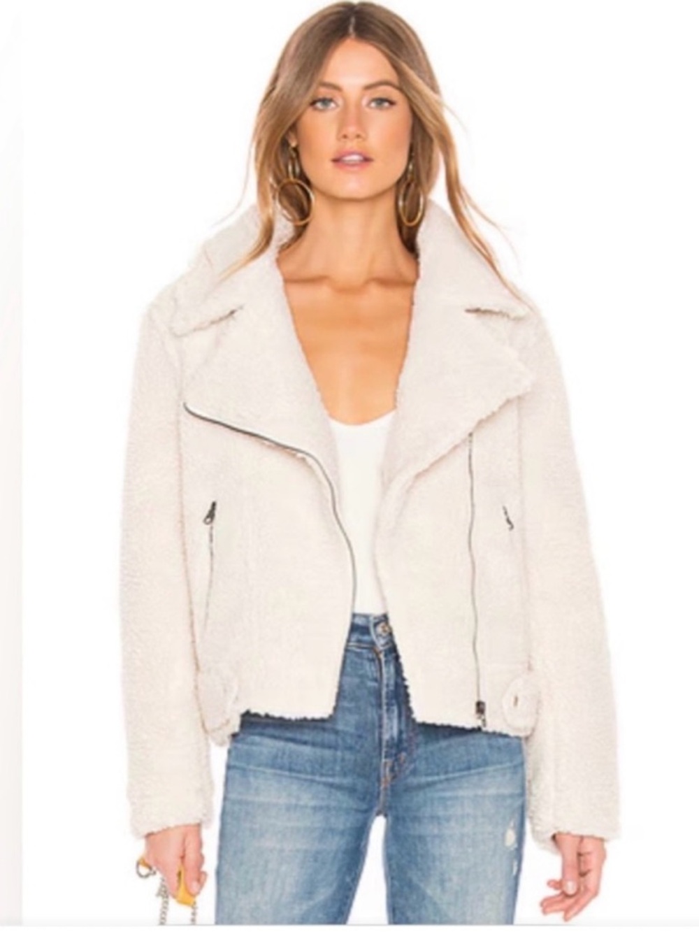 ASTR Cream Teddy Sherpa Moto Jacket